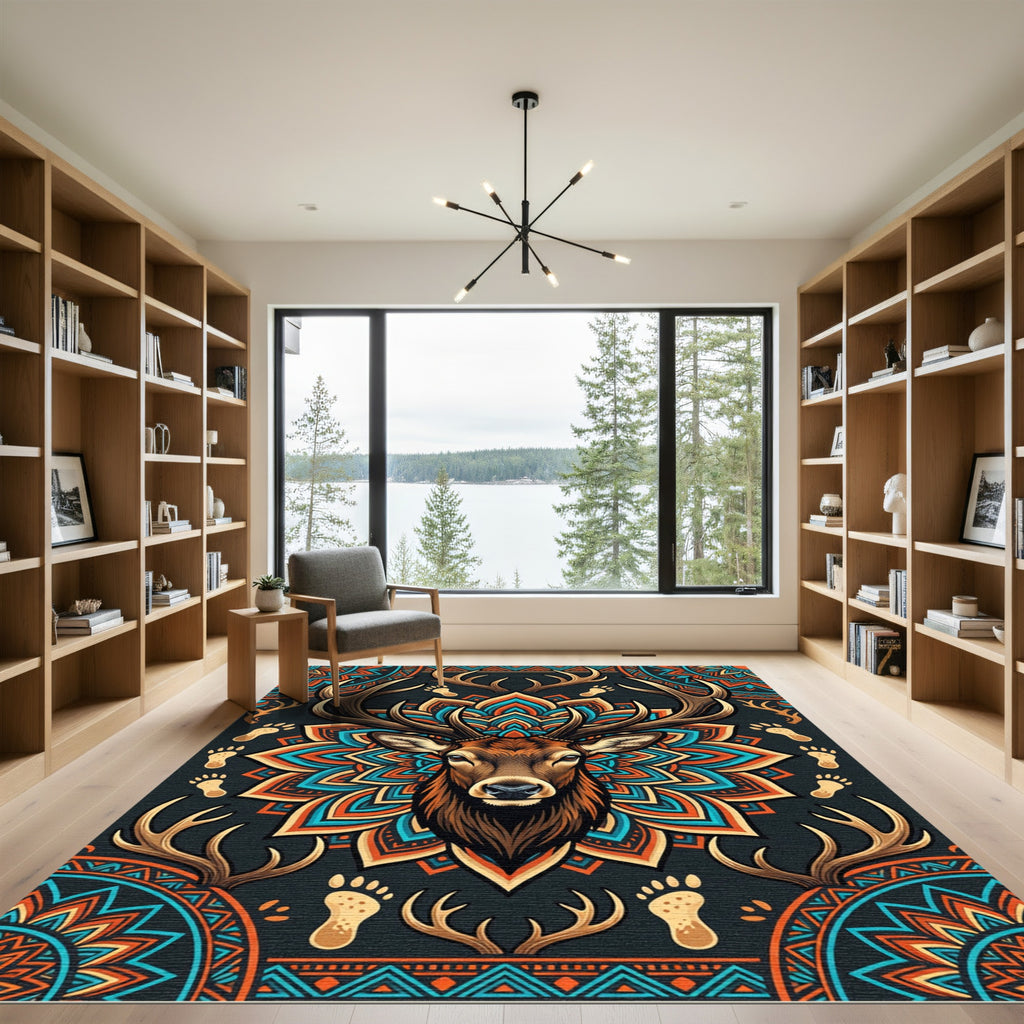 Majestic Deer Head Boho Mandala Decor Rug