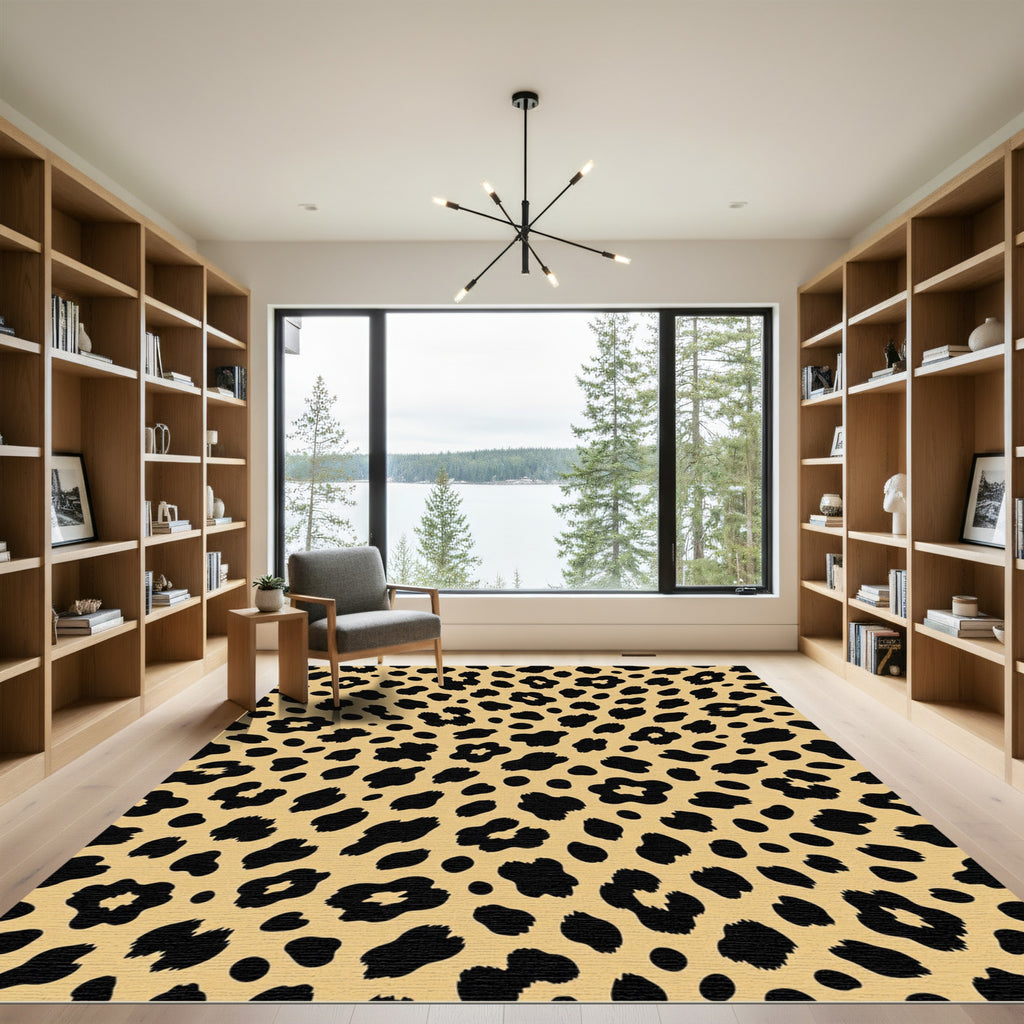Dotted Black Big Cat Spots Tan Rug