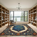 Ornate Indigo Azure Floral Medallion Rug