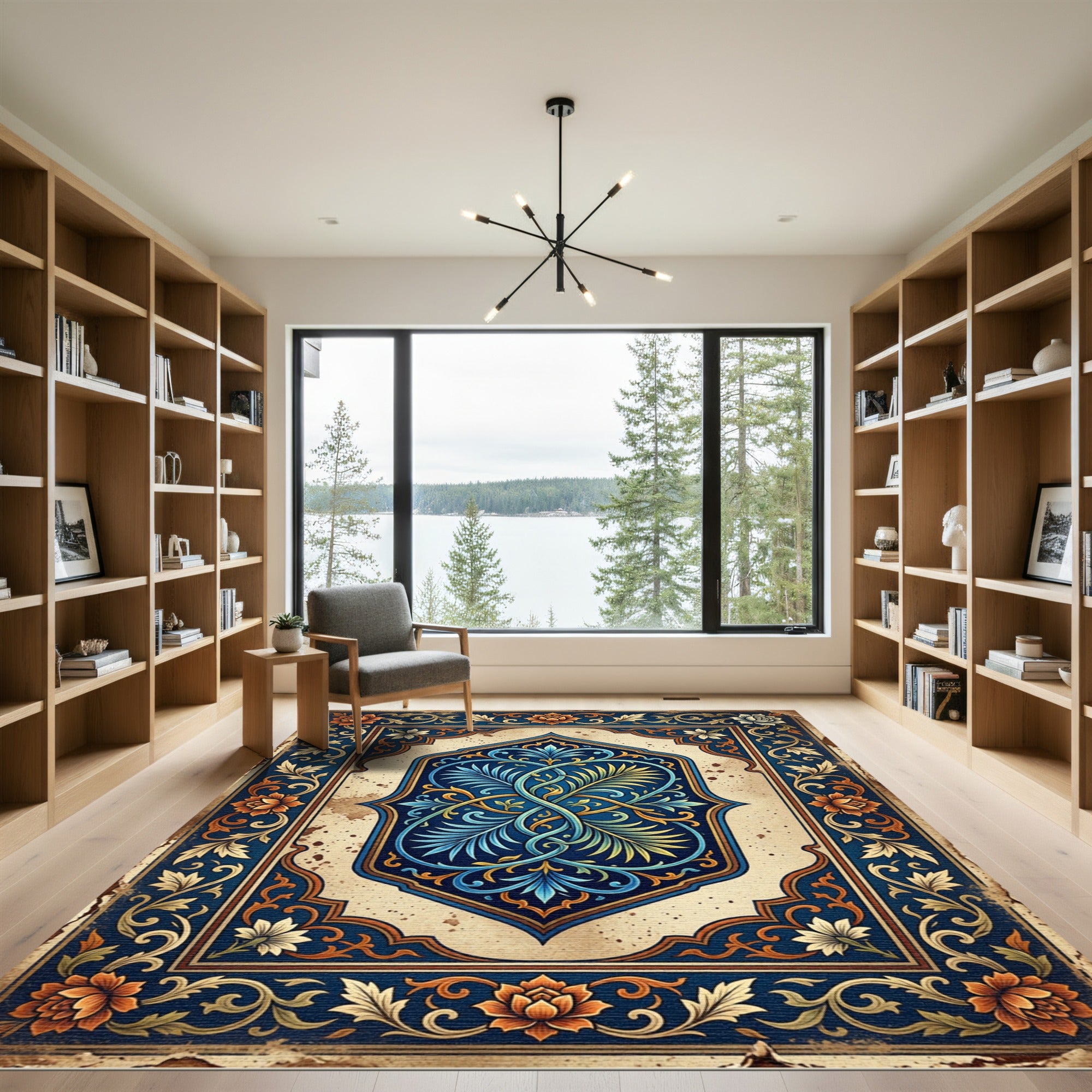 Ornate Indigo Azure Floral Medallion Rug