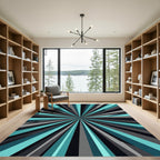 Modern Teal Black Gray Radiating Ray Rug
