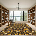 Opulent Golden Floral Scroll Medallion Rug