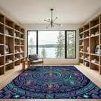 Neon Tribal Mandalas and Celestial Portraits Rug