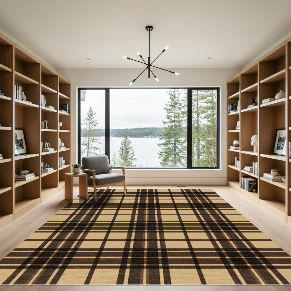 Classic Brown Tartan Plaid Square Rug
