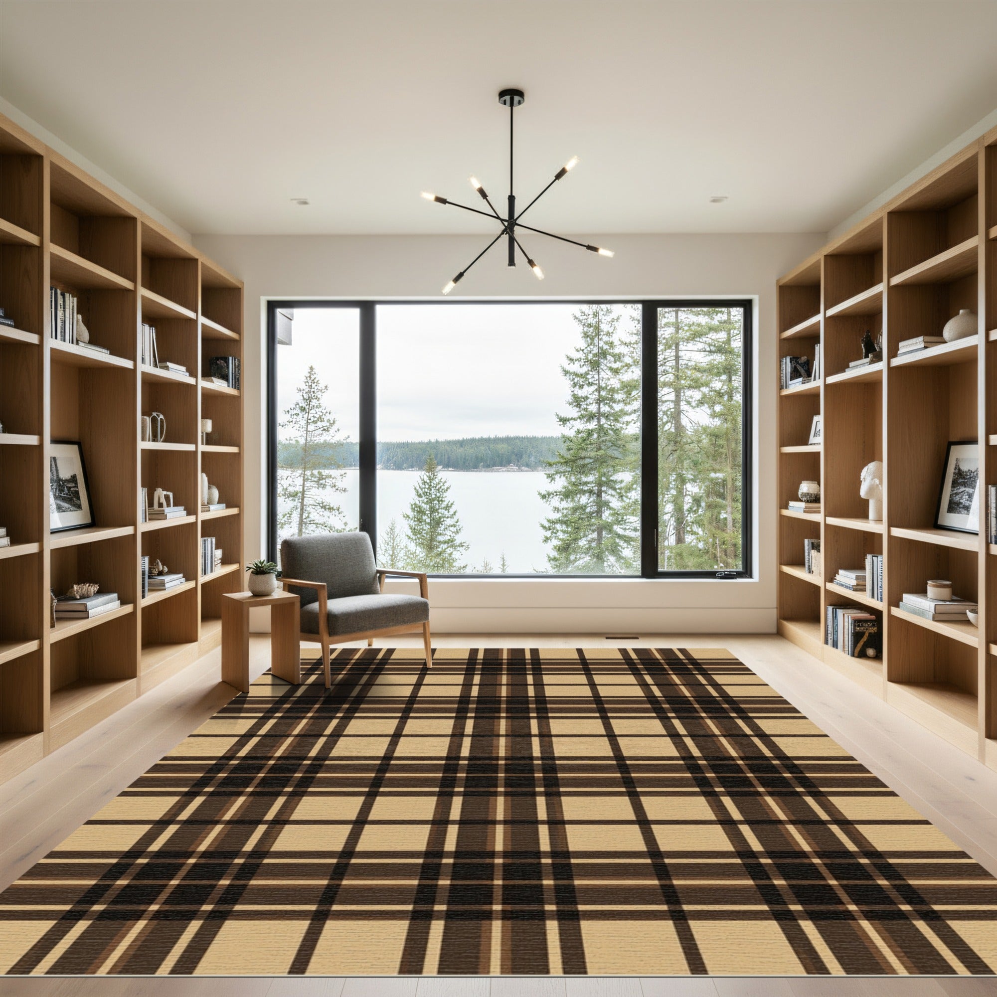 Classic Brown Tartan Plaid Square Rug