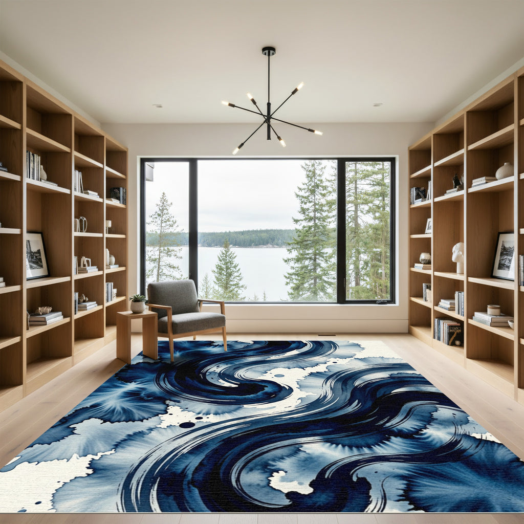 Deep Indigo Ink Swirls Rug