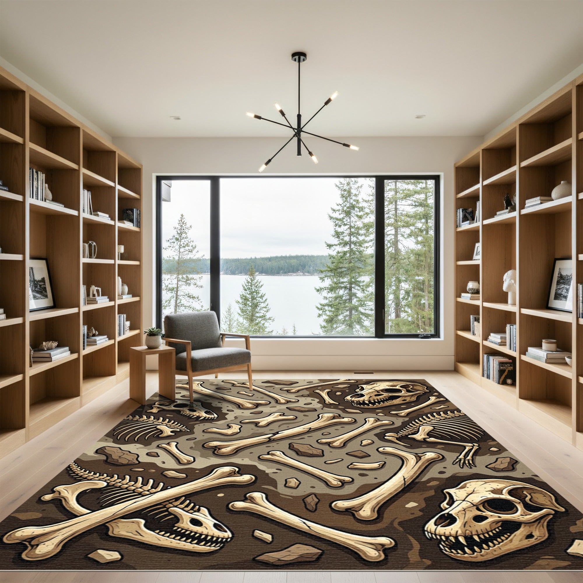 Fossilized Paleontological Earthy Bone Illustration Rug