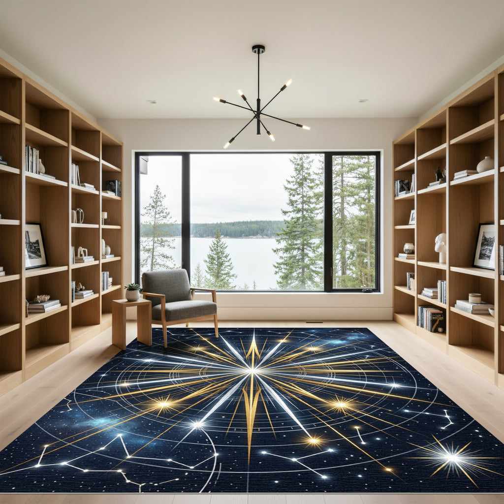 Celestial Gold and Silver Starburst Rug