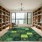 Emerald Green Paisley Mandala Patchwork Rug