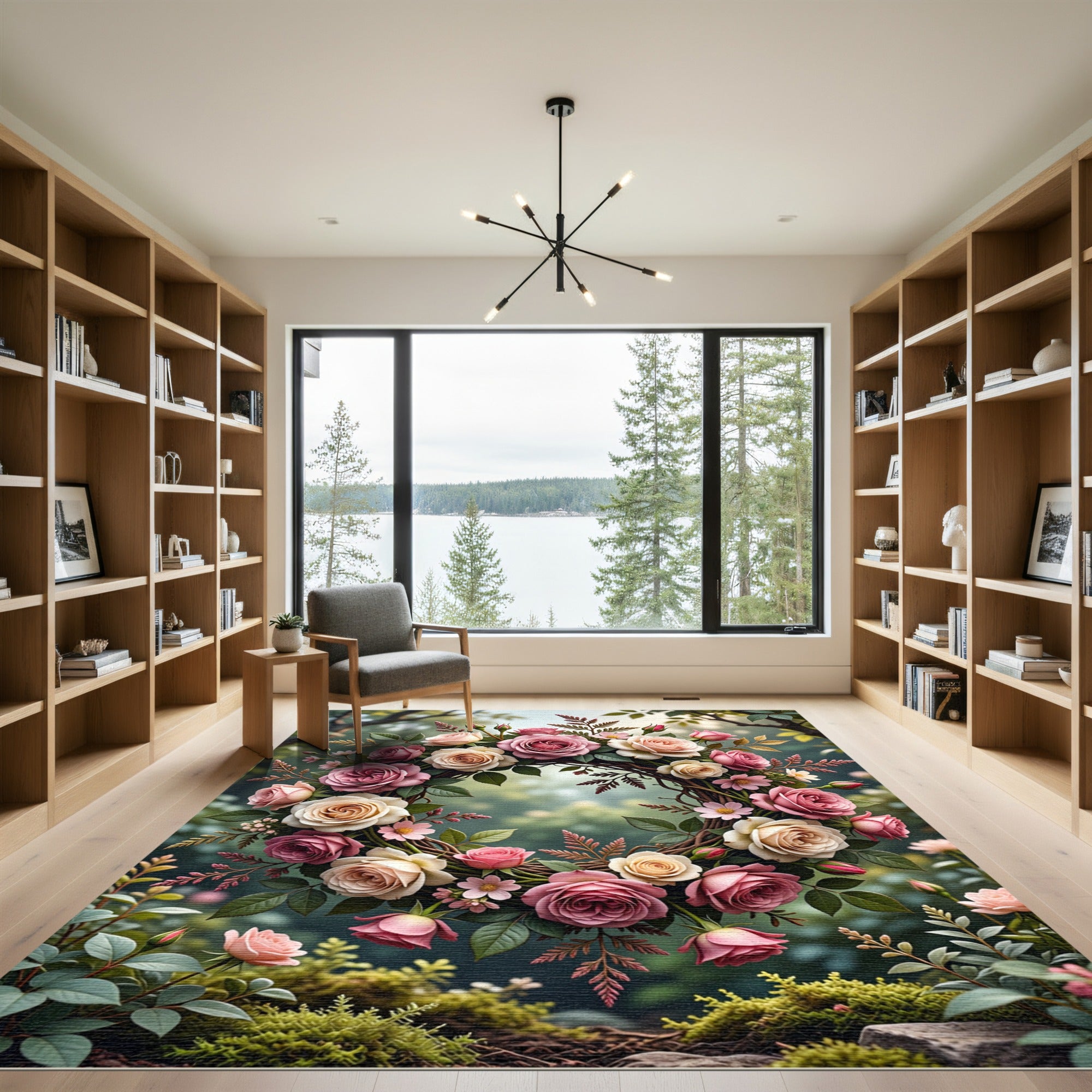 Romantic Tea Rose Floral Wreath Rug