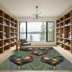 Rustic Sage Green Rooster Farmhouse Garden Rug