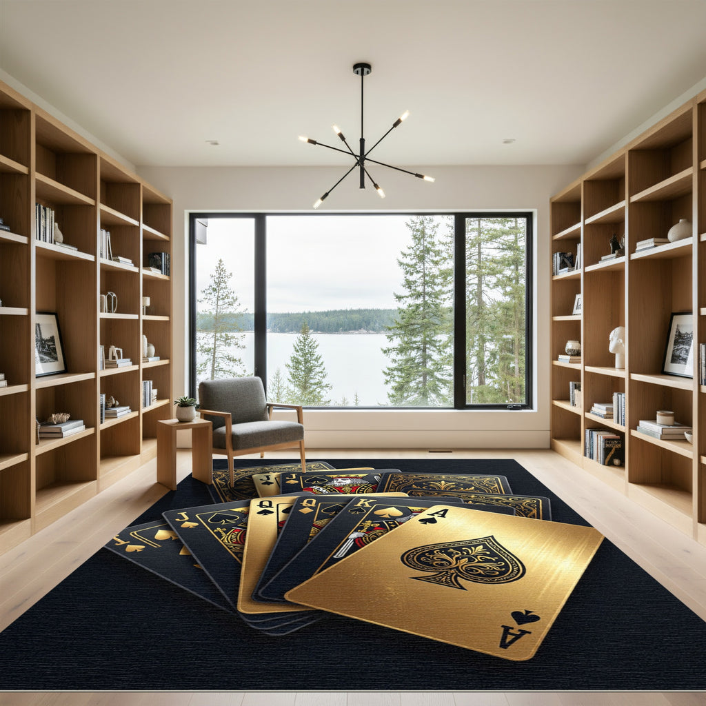 Luxury Black Gold Spade Playing Card Rug