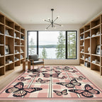 Blush Pink Gingham Butterfly Garden Rug