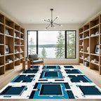 Modern Deep Blue Geometric Grid Rug