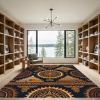 Golden Solar Temple Geometric Art Rug