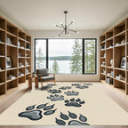 Playful Gray Animal Paw Track Rug