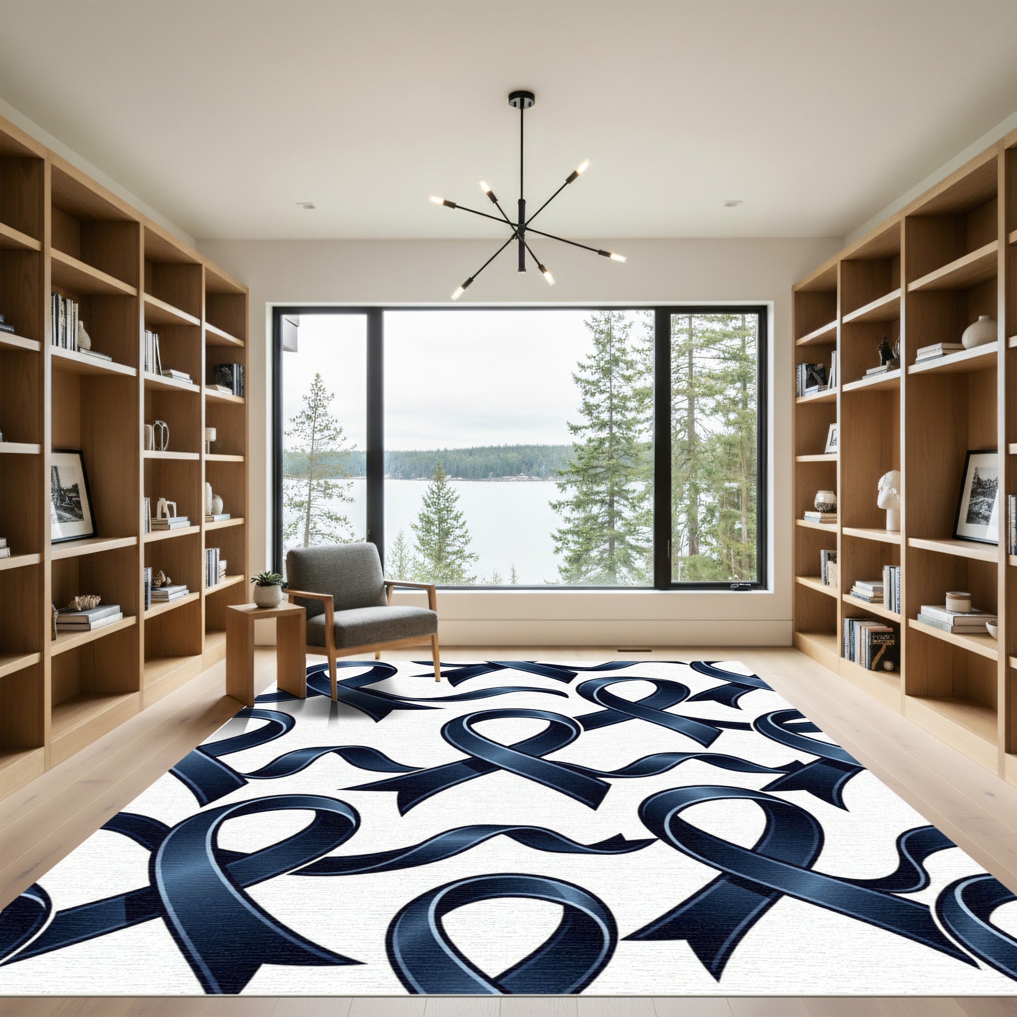 Sophisticated Midnight Blue Awareness Ribbon Rug