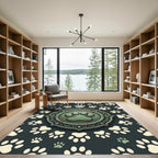 Rustic Green Paw Emblem Medallion Rug