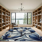 Elegant Indigo Magnolia Botanical Bloom Rug
