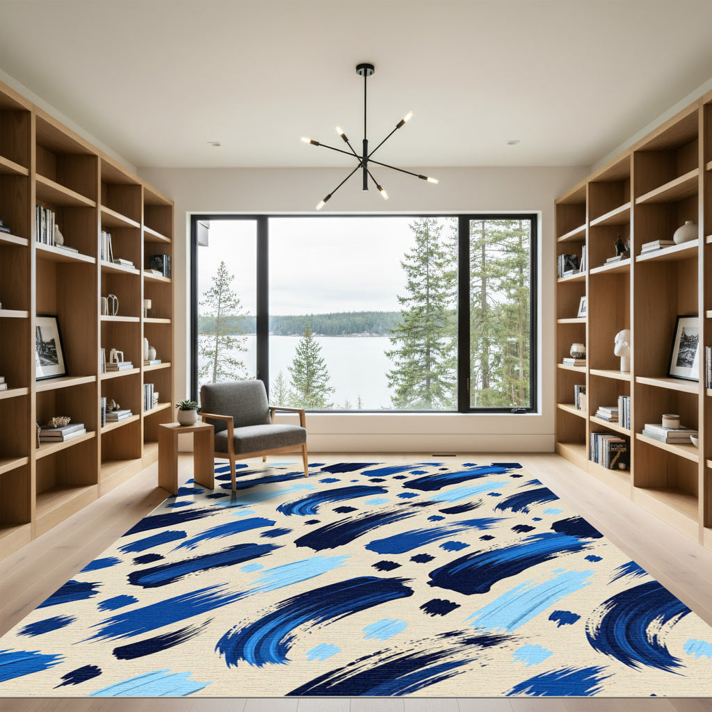 Navy and Azure Abstract Brushstroke Rug