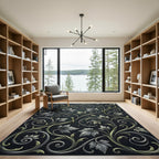 Ornate Silver Green Filigree Scroll Rug