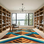 Geometric Aztec Pyramid Staircase Teal Rug