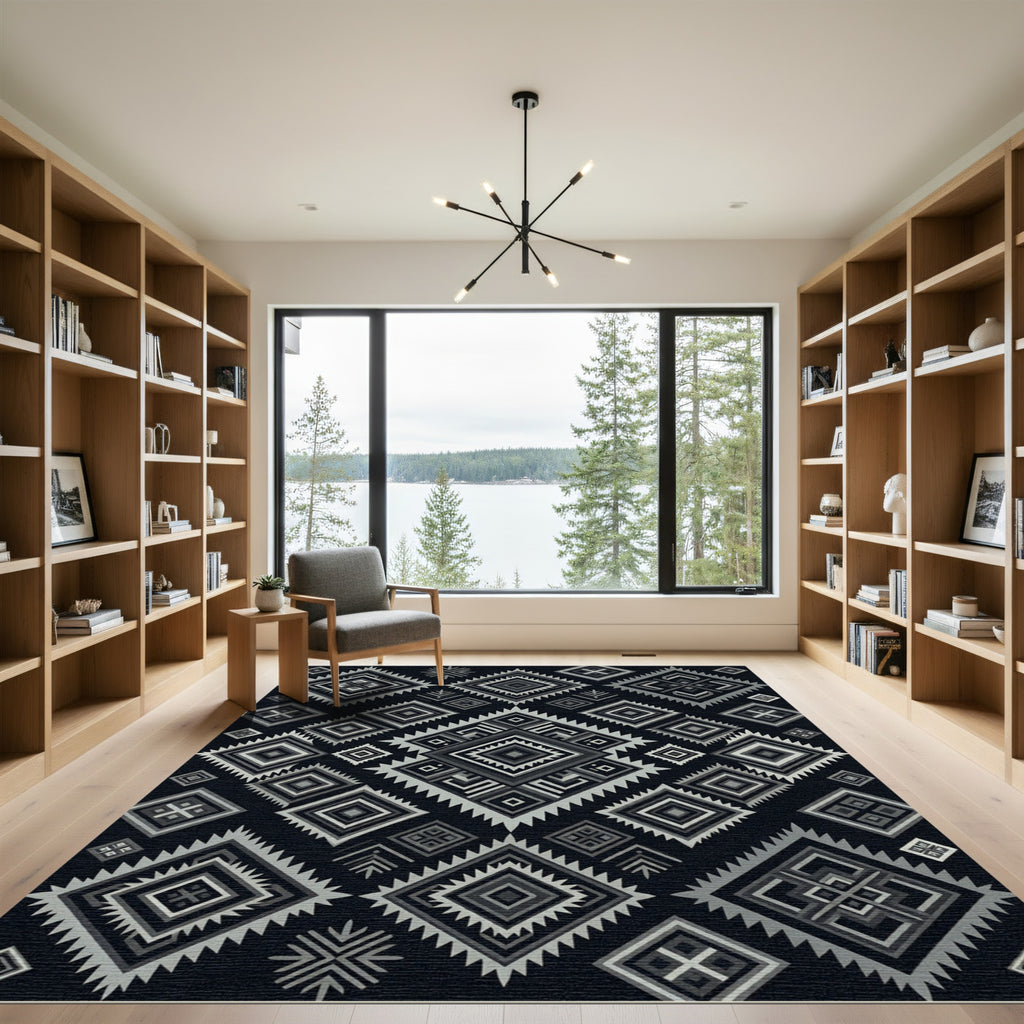 Monochromatic Diamond Ethnic Geometric Rug