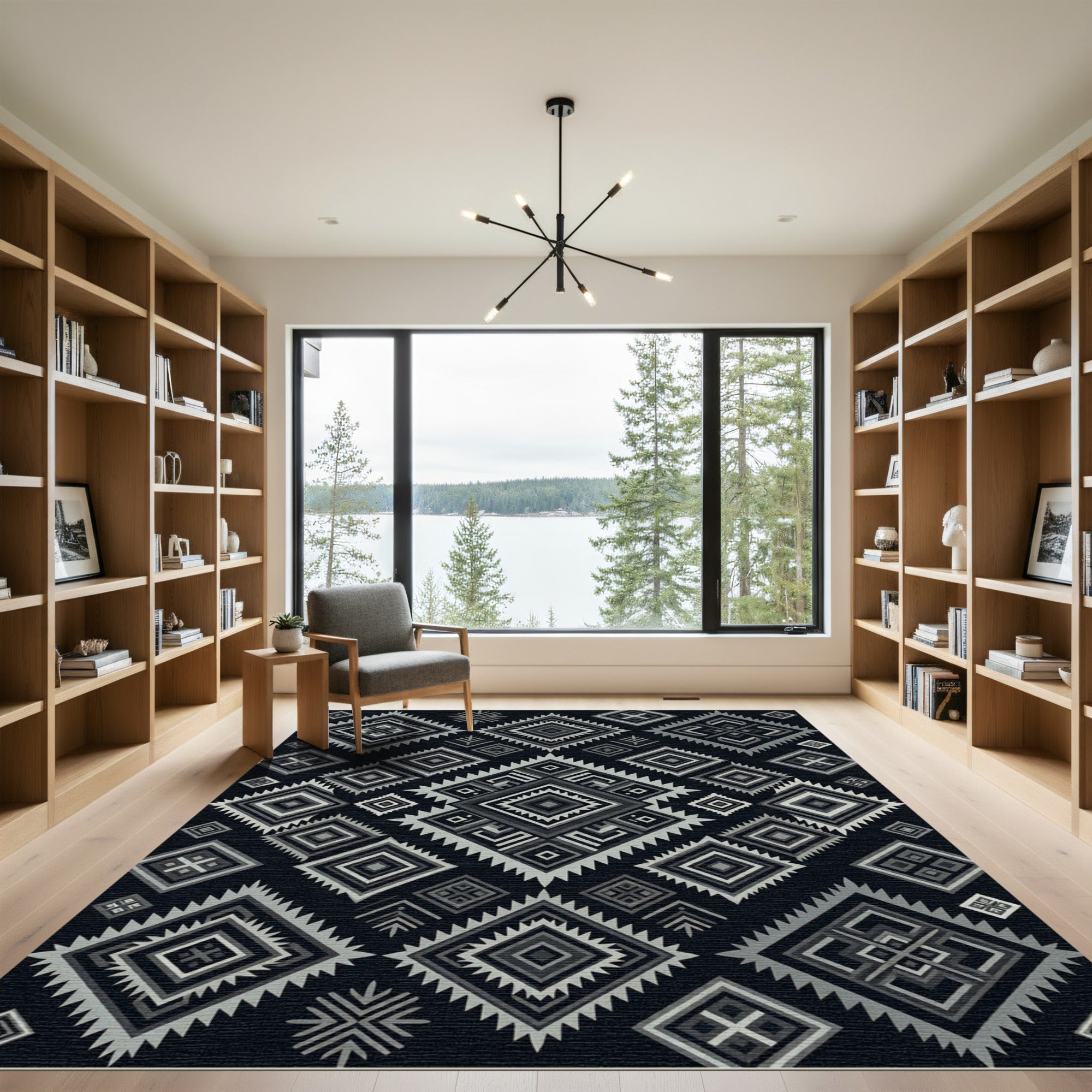 Monochromatic Diamond Ethnic Geometric Rug