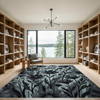 Monochromatic Charcoal Botanical Meadow Illustration Rug