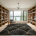 Elegant Black and Gold Art Deco Shell Rug