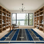 Navy Blue Striped Grid Sports Field Rug