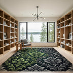 Dark Green Silver Baroque Damask Rug