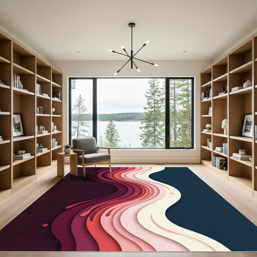 Modern Abstract Crimson Wave Gradient Rug