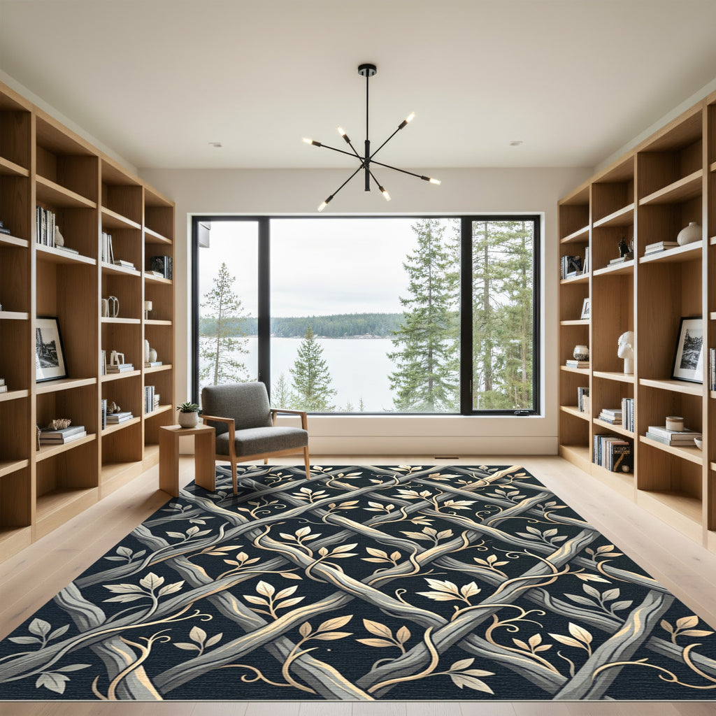 Gray Lattice Vine Botanical Rug