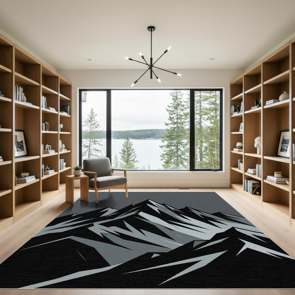 Monochromatic Mountain Peak Range Graphic Rug