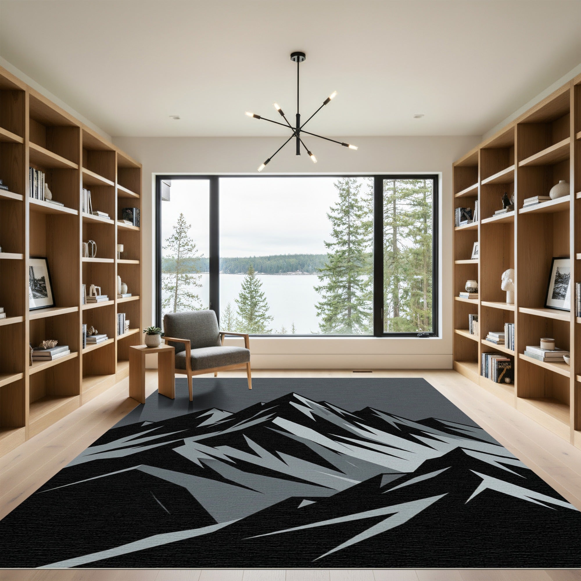 Monochromatic Mountain Peak Range Graphic Rug