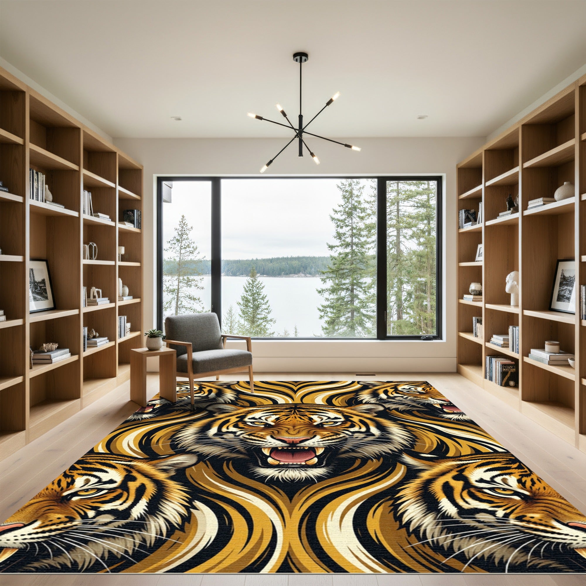 Fierce Tiger Face Golden Swirl Rug