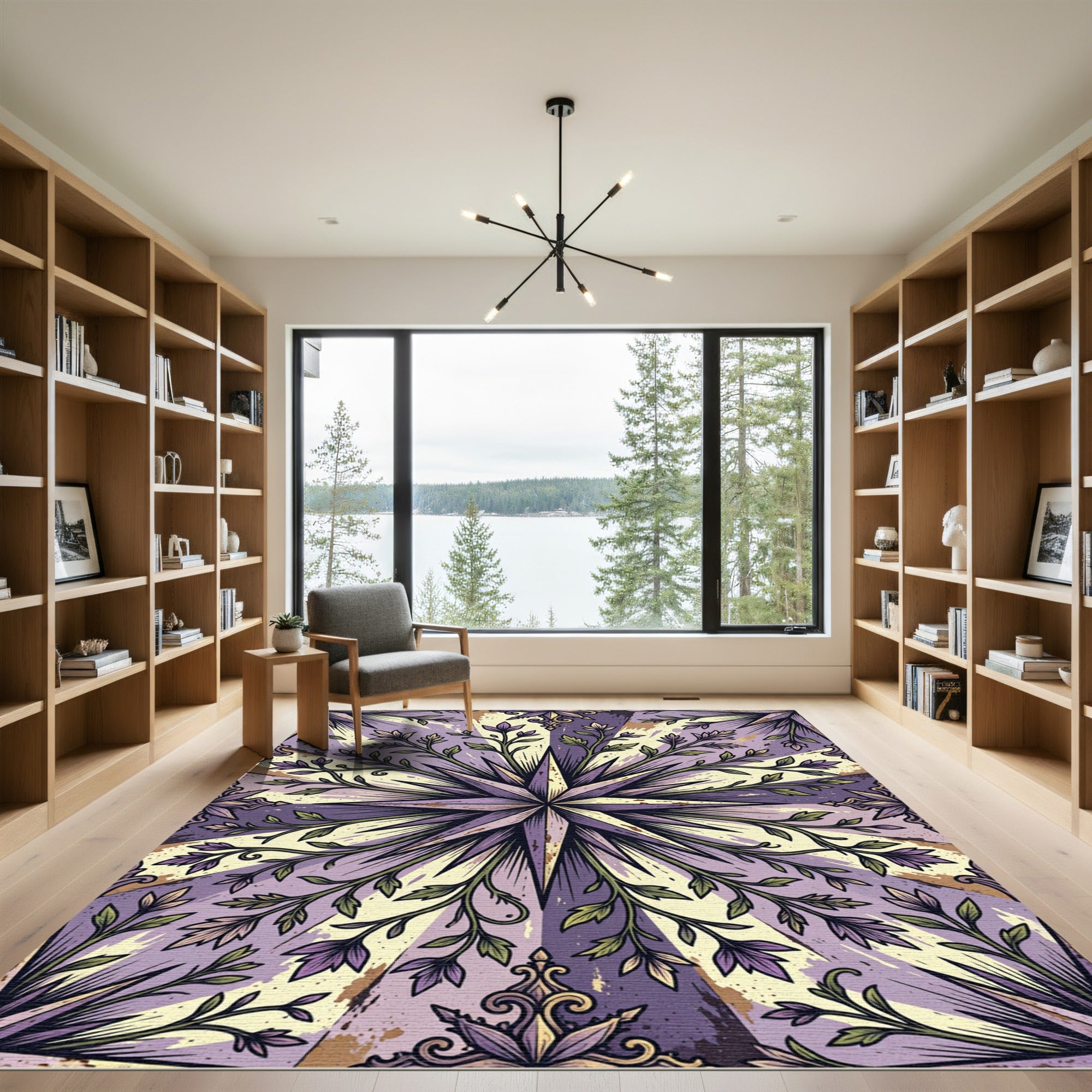 Vintage Lavender Star Floral Medallion Rug