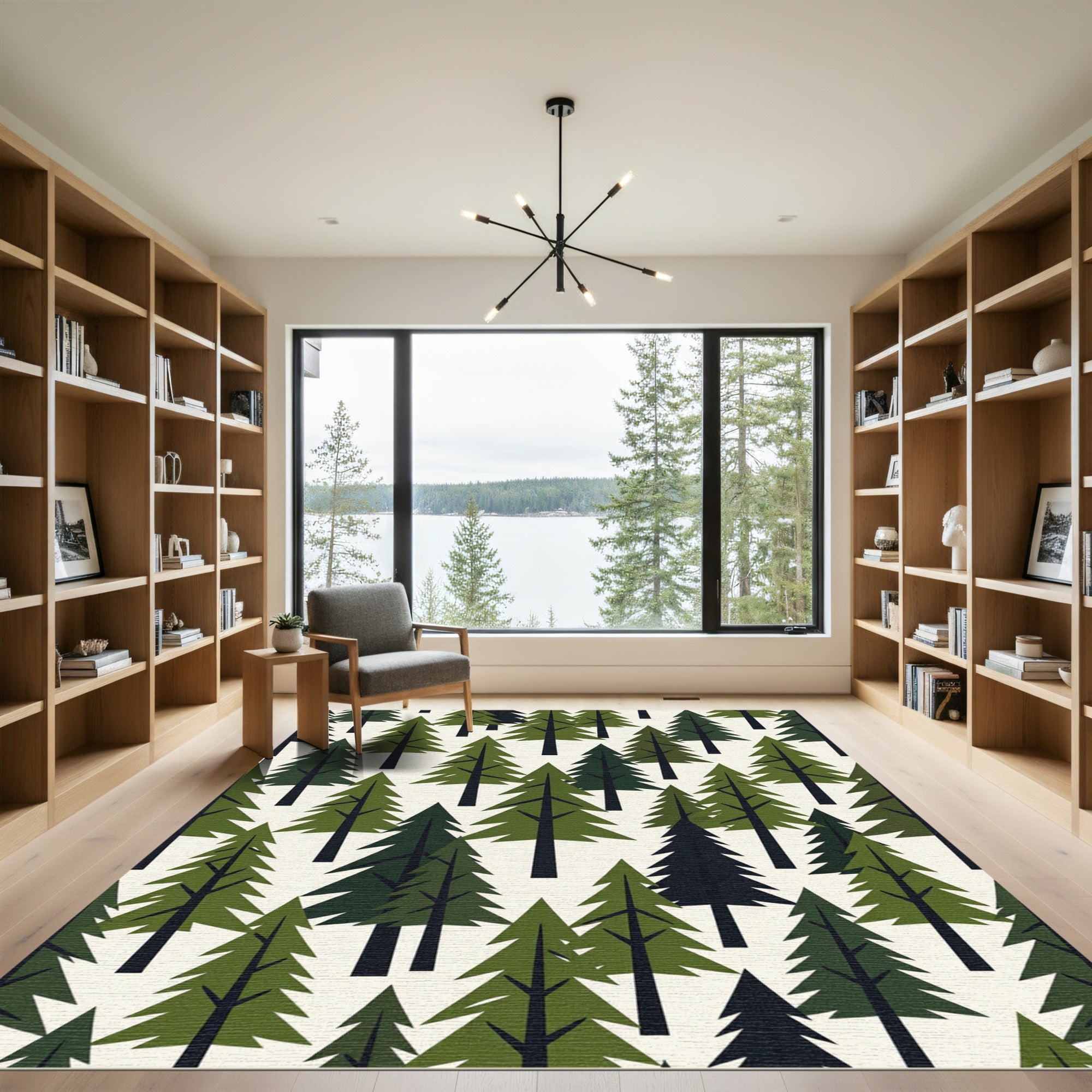 Modern Forest Evergreen Pine Tree Rug
