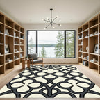 Elegant Charcoal Quatrefoil Geometric Cream Art Rug