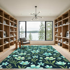 Teal Floral Garden Motif Rug