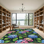 Lush Blue Pink Hydrangea Foliage Rug