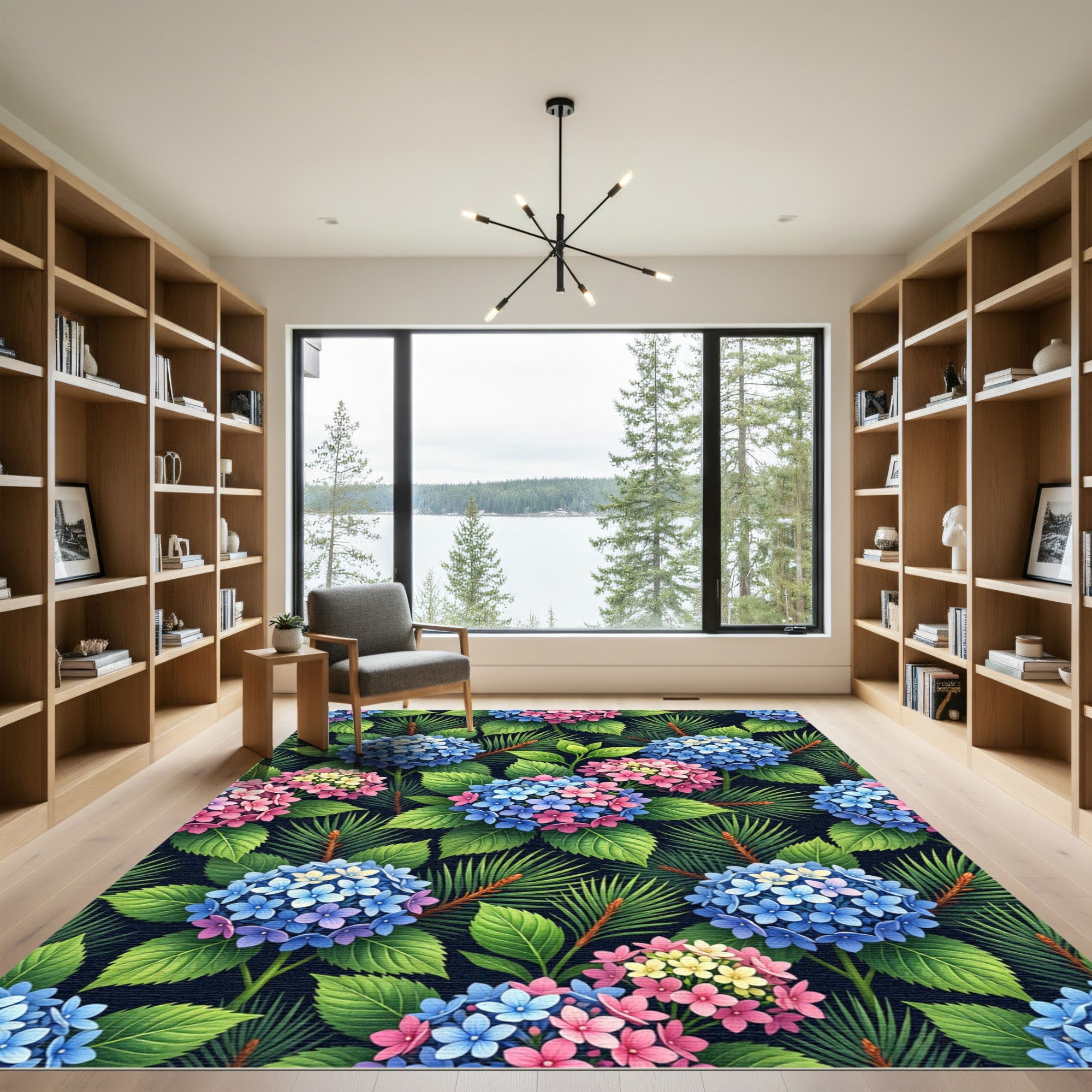 Lush Blue Pink Hydrangea Foliage Rug