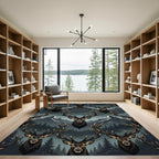 Majestic Stag Heads Forest Mountain Dusk Rug