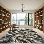 Earthy Marble Swirl Abstract Liquid Wave Rug