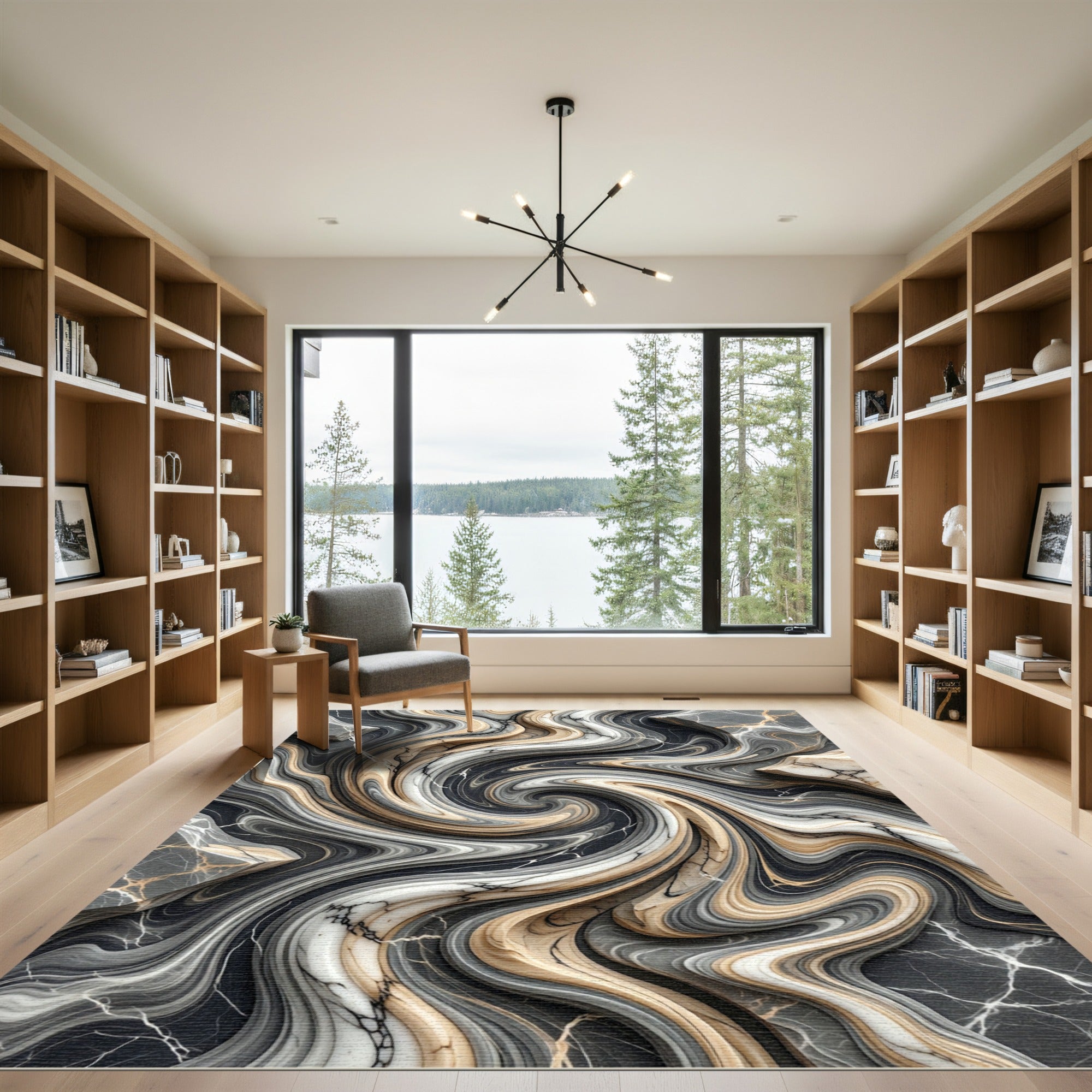 Earthy Marble Swirl Abstract Liquid Wave Rug