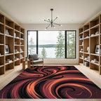 Abstract Crimson Black Swirling Fluid Art Rug