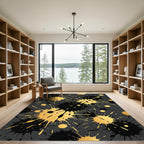 Gold and Black Abstract Ink Splatter Rug