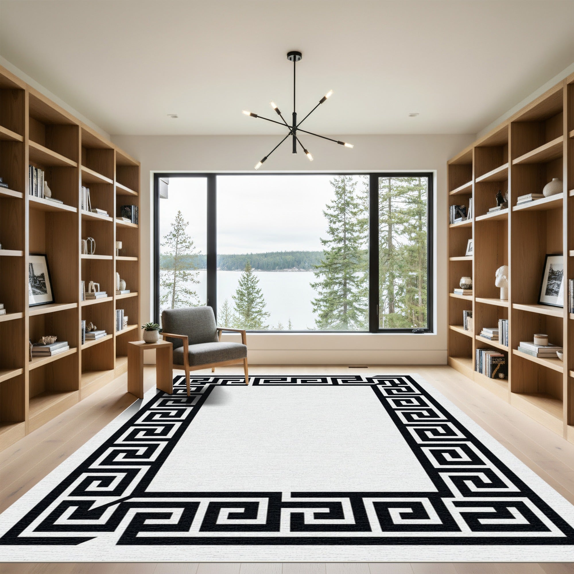Black White Maze Border Rug