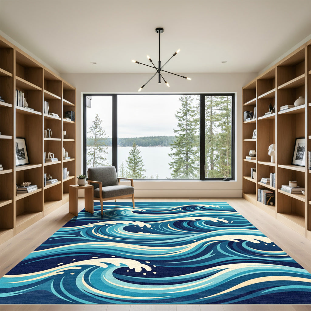 Abstract Ocean Swell Blue Wave Rug